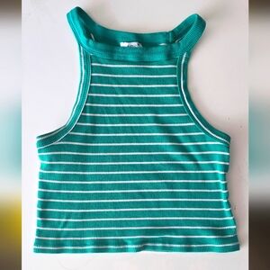 100% cotton green striped halter tank top